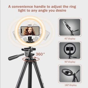 10" Selfie Ring Light with 50" Extendable Tripod Stand & Flexible Phone Holder